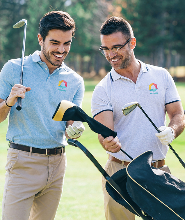Playing Golf in custom branded shirts